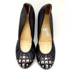J Crew Black Leather Studded Toe Slip On Flats Shoes Women's 6